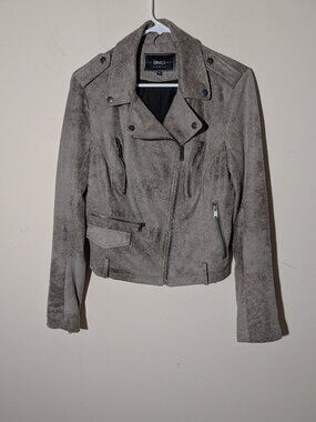 BNCI Distressed Faux Suede Moto Jacket Size M Grey